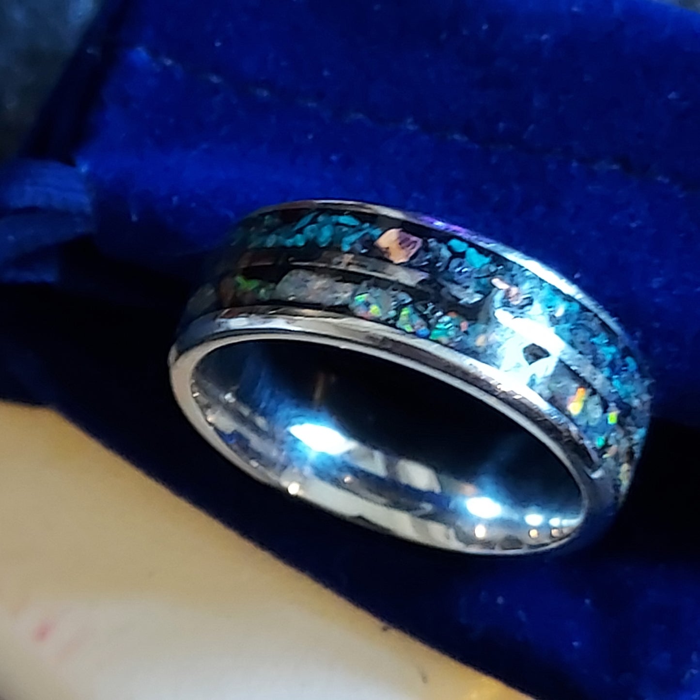 2-Channel Galaxy Ring w Opal & Gemstones Inlay.