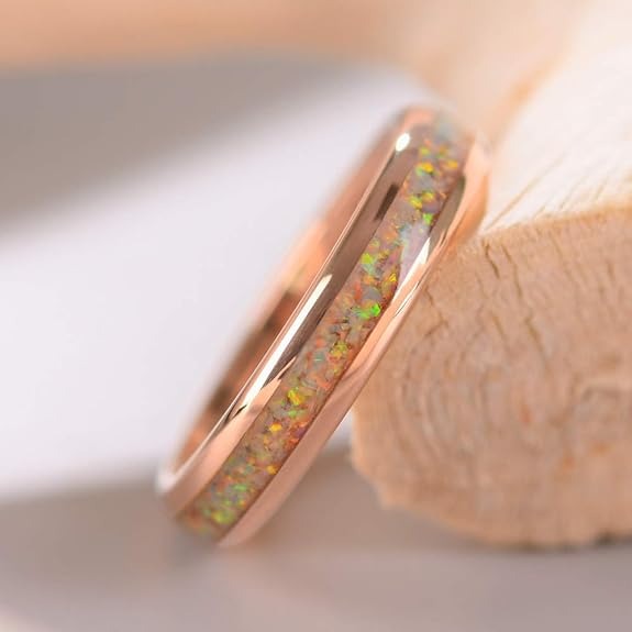 Women's Rose Gold Band with White Fire Opal