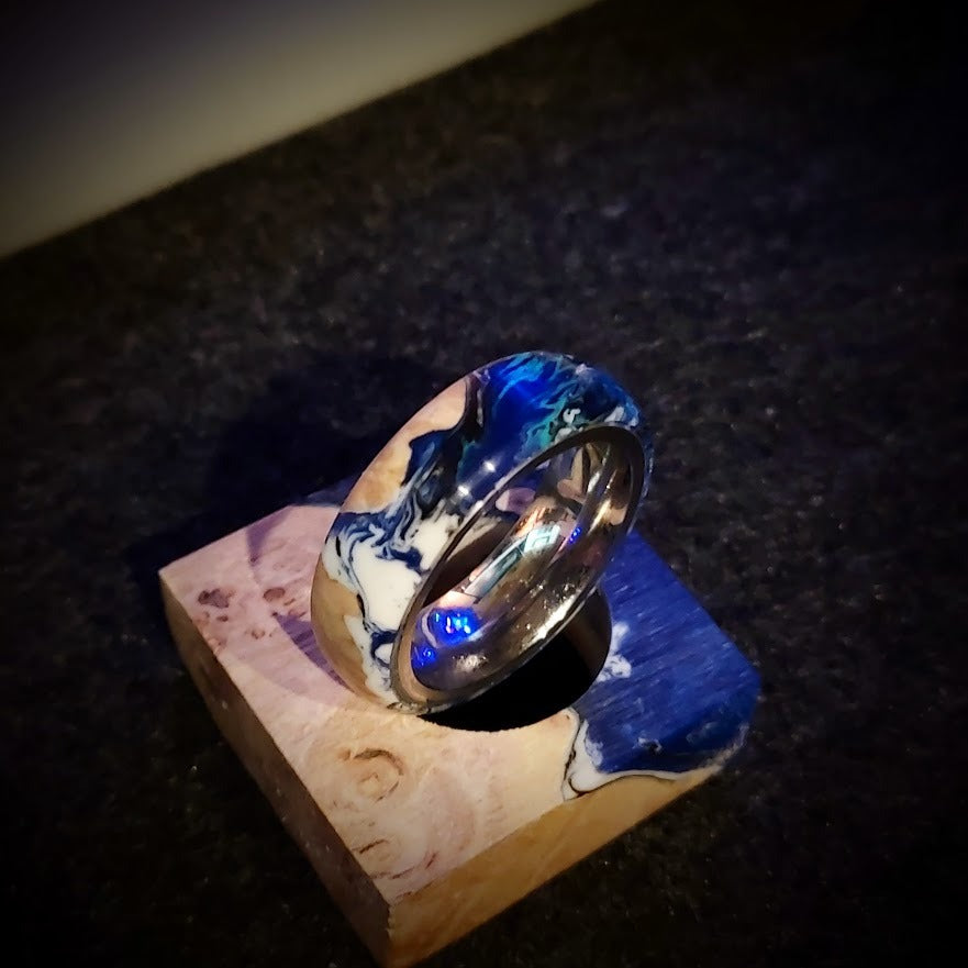 Hybrid Wood and Resin Ring- Ocean Side View Edition