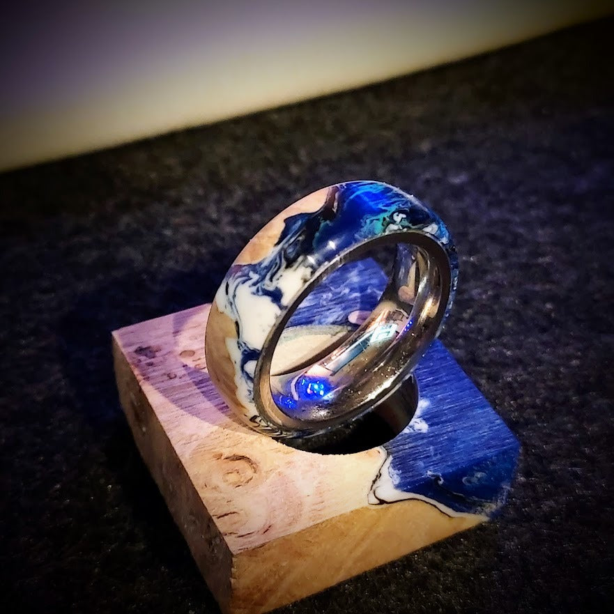 Hybrid Wood and Resin Ring- Ocean Side View Edition