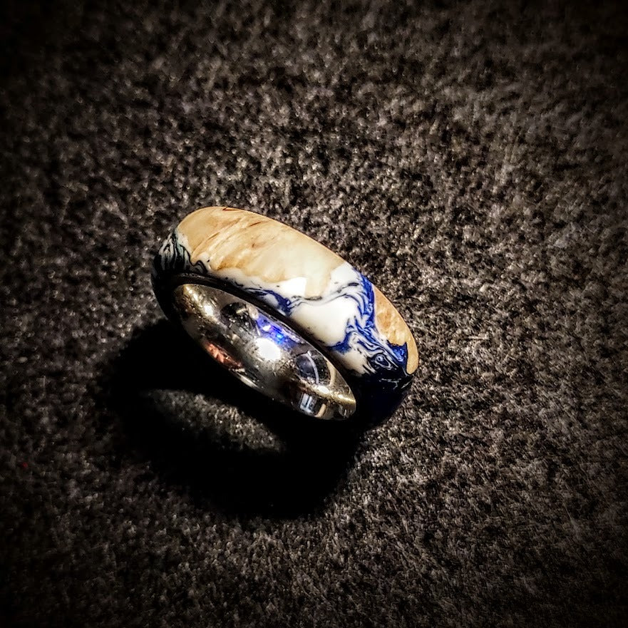 Hybrid Wood and Resin Ring- Ocean Side View Edition