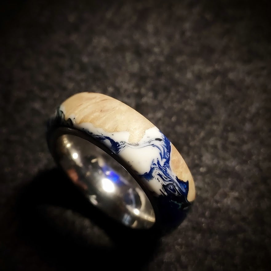 Hybrid Wood and Resin Ring- Ocean Side View Edition