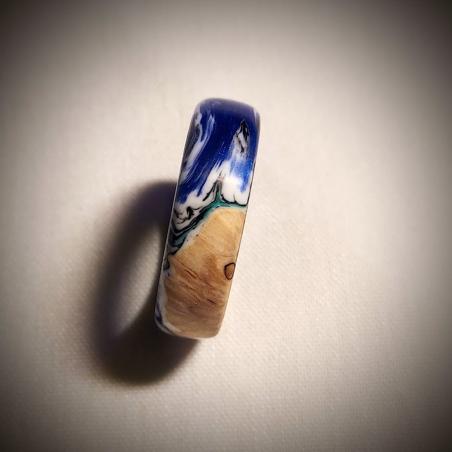 Hybrid Wood and Resin Ring- Ocean Side View Edition