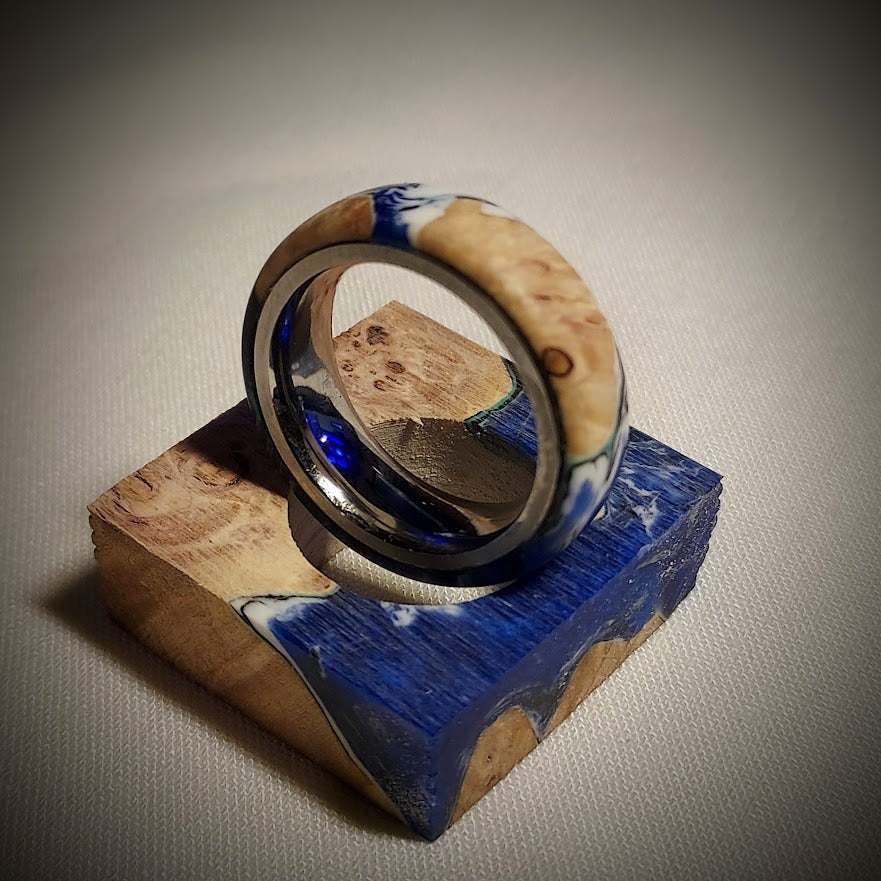 Hybrid Wood and Resin Ring- Ocean Side View Edition