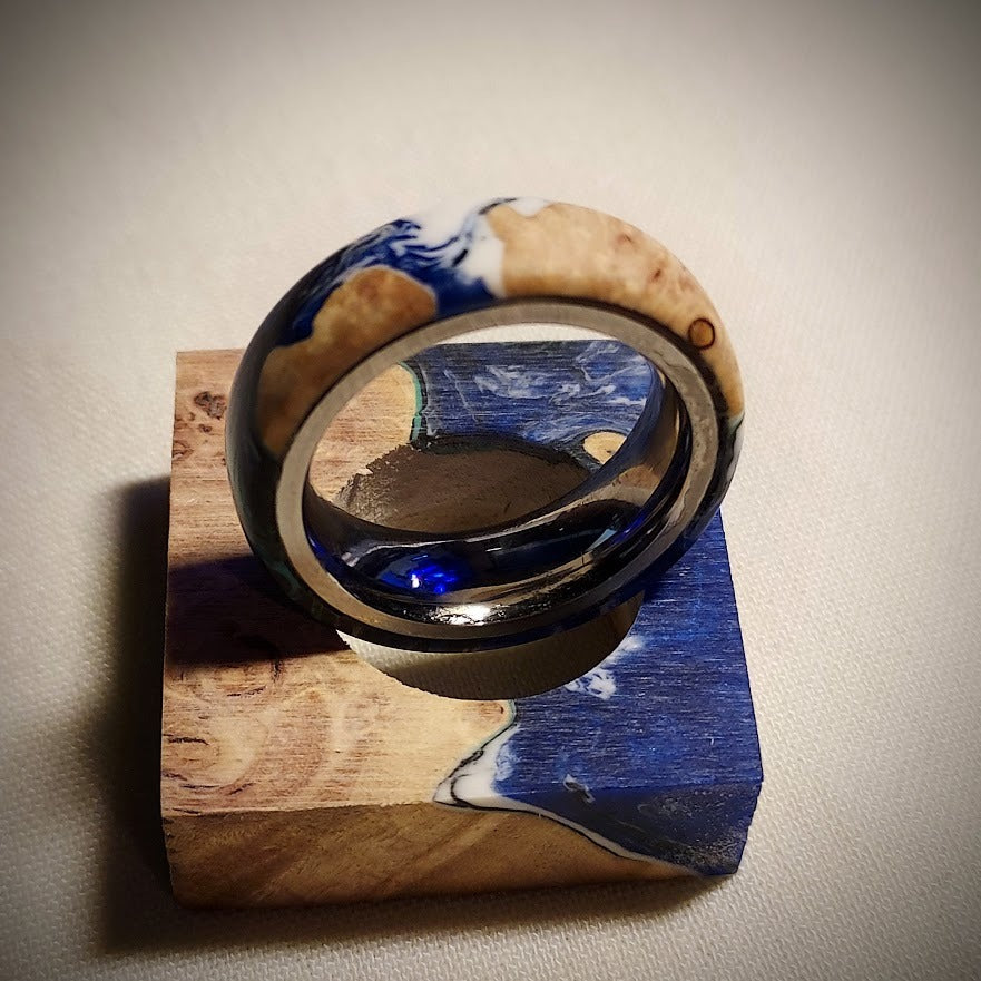 Hybrid Wood and Resin Ring- Ocean Side View Edition