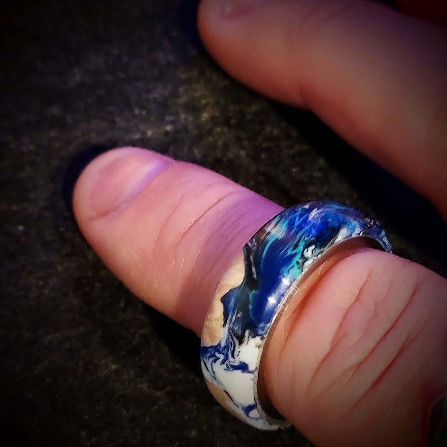 Hybrid Wood and Resin Ring- Ocean Side View Edition