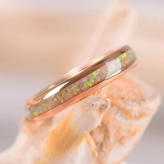 Women's Rose Gold Band with White Fire Opal