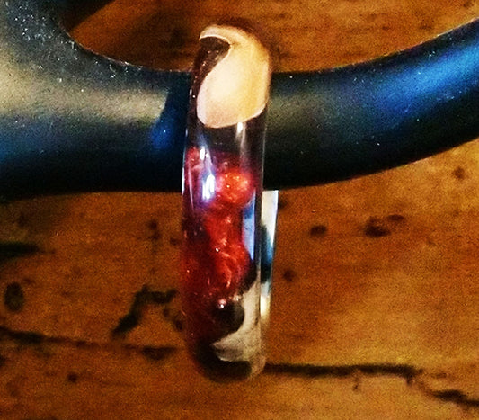 Hybrid Resin Ring Maple Burl w/Red Fire Resin Luster